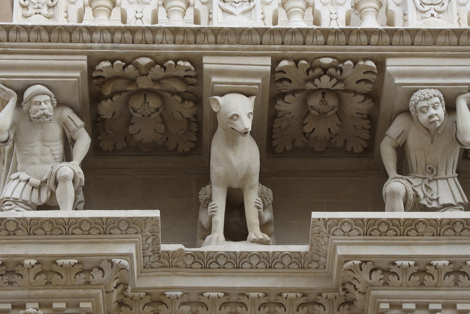 Carved stone figures on the Basilica of Santa Croce in Lecce