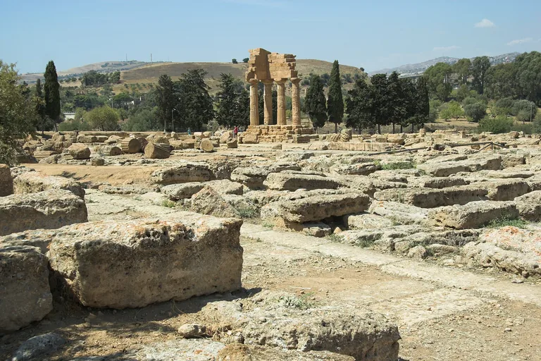 Stone foundations across the Sanctuary of the Chthonic Deities at Agrigento.