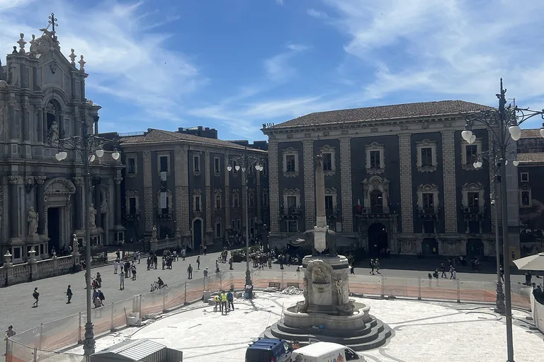 Catania's Elephant Fountain at the center of Piazza del Duomo.