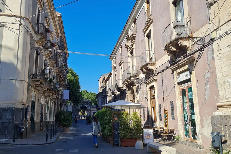 Baroque facades lining Via dei Crociferi in Catania.