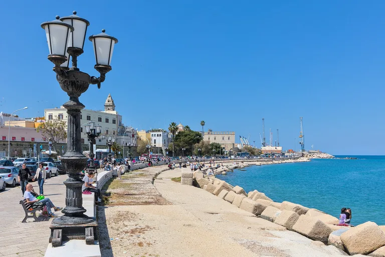 Bari's Emperor Augustus seafront promenade beside the Adriatic.