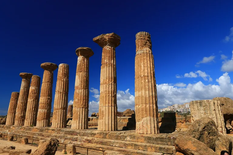 The row of standing columns at Agrigento's Temple of Heracles.