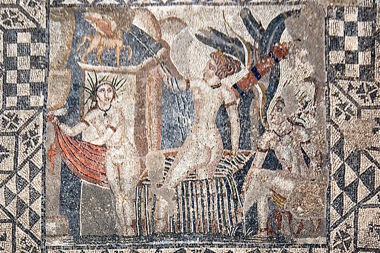 The Diana and nymph mosaic in the House of Venus at Volubilis.