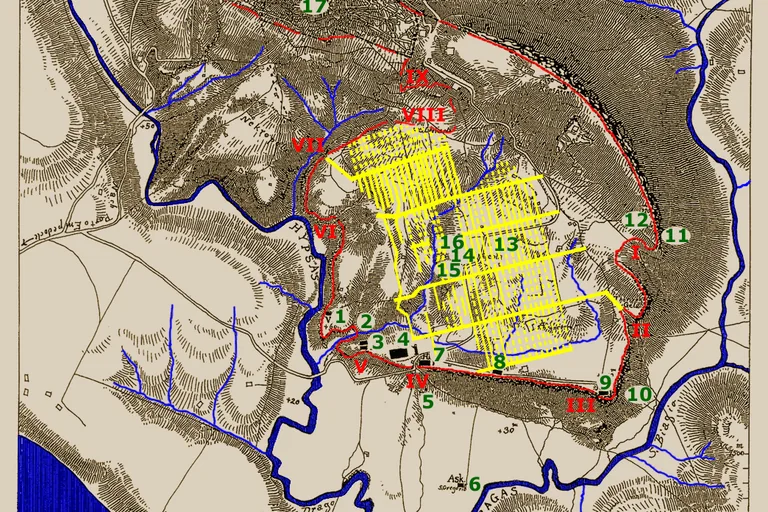 A historical plan of ancient Akragas showing Gate III along the southern city wall.