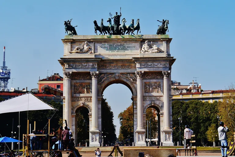 Milan's Arco della Pace with its bronze chariot sculptures.