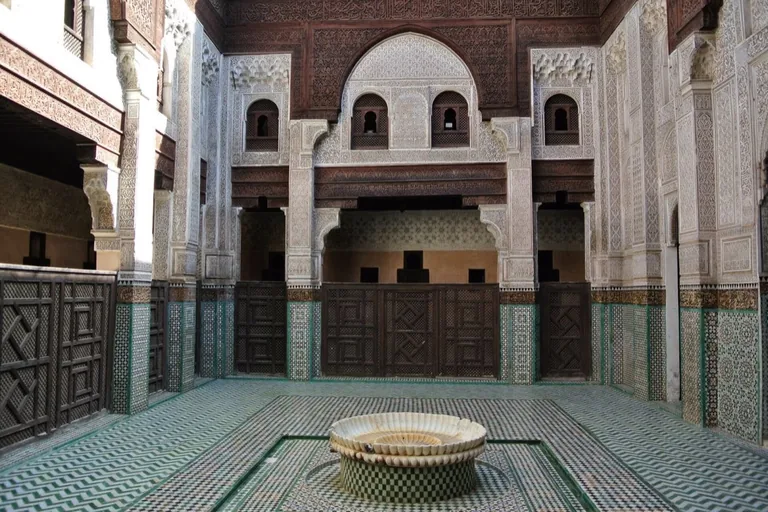 The courtyard and upper student rooms of Bou Inania Madrasa