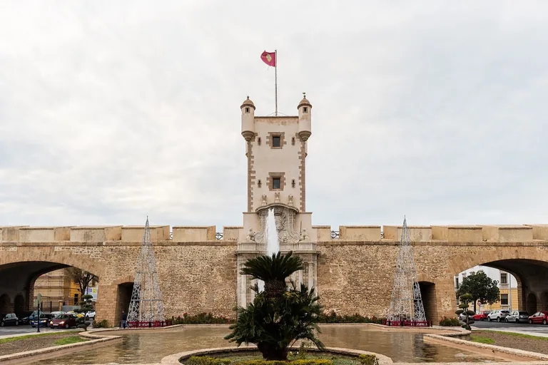 The landward facade, marble portal and optical-telegraph tower