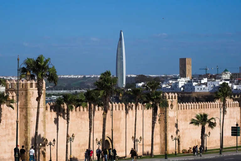 Udayas walls above the Bou Regreg and modern skyline