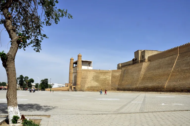 The Ark's sloping ramparts and entrance towers from the square in front