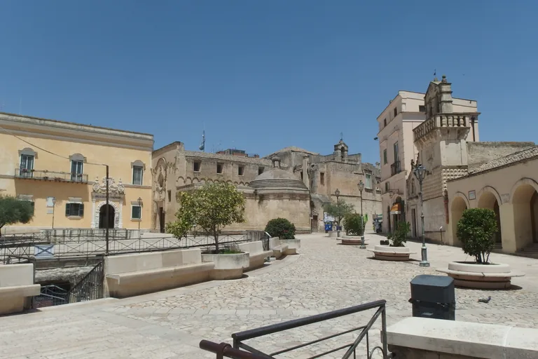 Piazza Vittorio Veneto above the descending roofs and lanes of the Sassi.