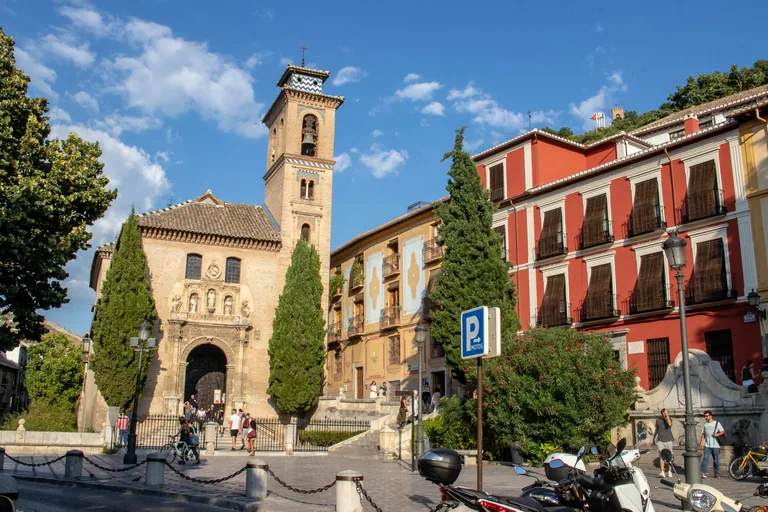 The church of San Gil y Santa Ana and its tower from Plaza Nueva