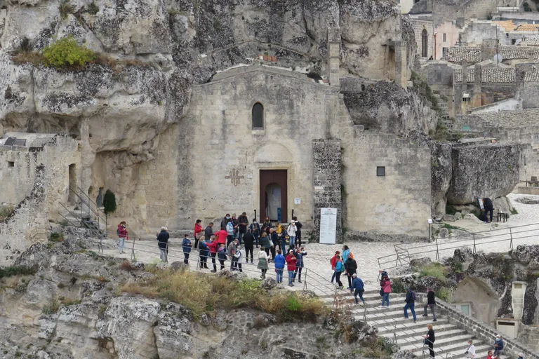 Rock-cut Santa Maria de Idris rising above Sasso Caveoso.